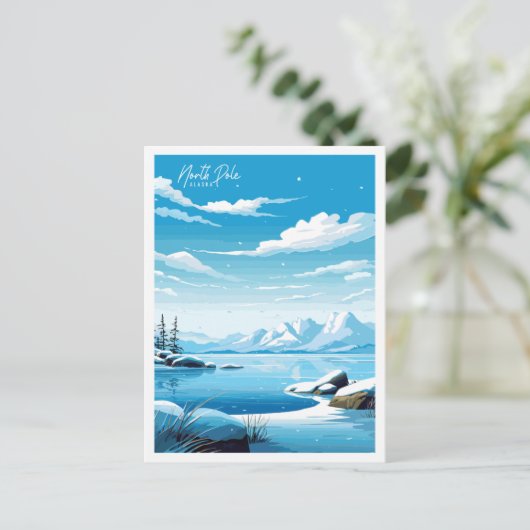 ノースポールアラスカヴィンテージ旅行イラストレーション ポストカード (スタンド正面)