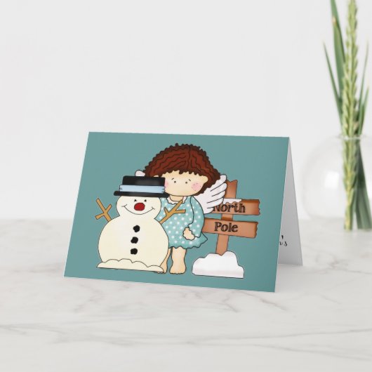 ノースポールウィンターエンジェル&雪だるまクリスマスカード シーズンカード (正面)