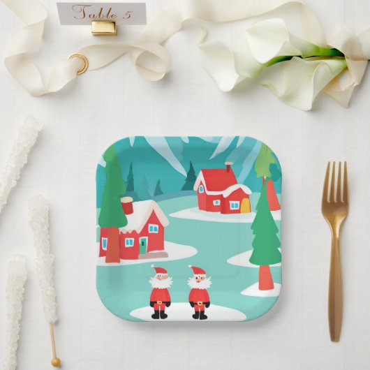 ノースポールクリスマスホリデーパーティー紙プレート ペーパープレート (ウェディング)