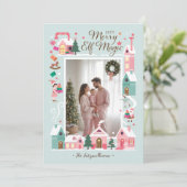 ノースポールピンク小妖精や小人ワークショップサンタ写真 シーズンカード (スタンド正面)