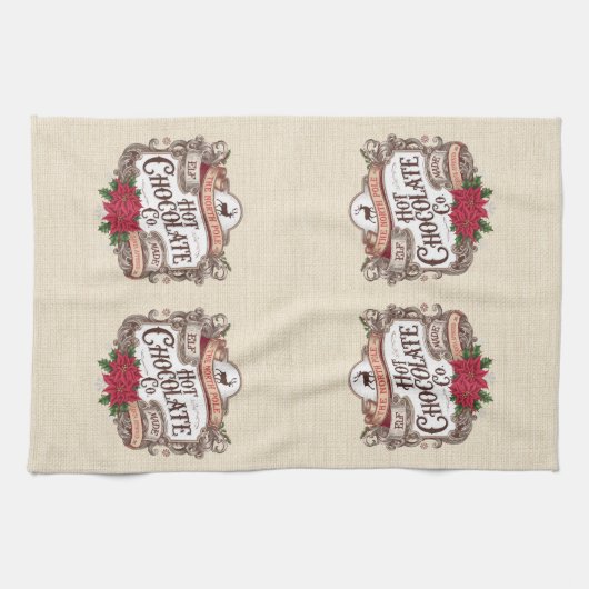 ノースポールホットチョコレートヴィンテージホリデークリスマス キッチンタオル (横)