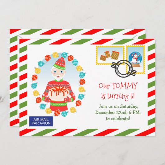 ノースポール・エクスプレス・ケーキ・デリバリー・パーティー招待 招待状 (正面/裏面)