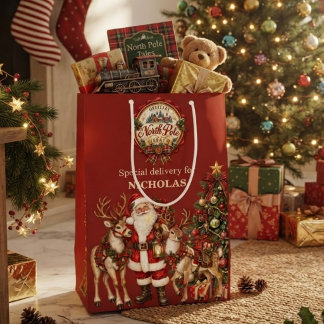 ノースポール サンタ トナカイ クリスマス 名前入り ミディアムペーパーバッグ