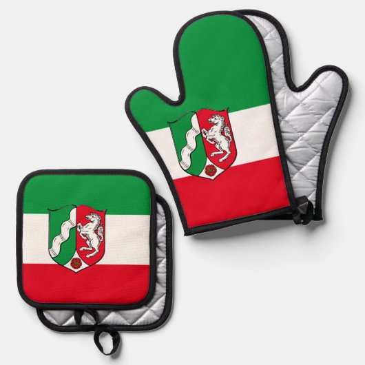 ノースライン州西ファリアピンバックボタン国旗 鍋つかみ&鍋敷きセット (正面/裏面)