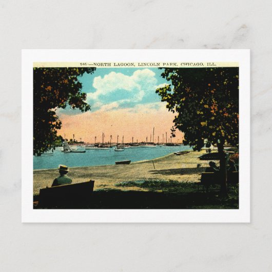 ノースラグーン、リンカーンパーク、シカゴヴィンテージ ポストカード (正面)