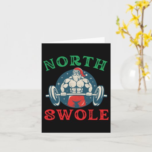 ノース・スウォル・ファニー・マッスル・サンタ・クリスマス・ボディビル カード (黄色い花)