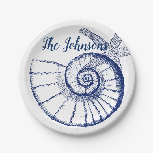 ノーチラスシーシェル&ヒトデ海洋生カスタム物 ペーパープレート (正面)