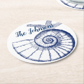 ノーチラスシーシェル&ヒトデ海洋生カスタム物 ラウンドペーパーコースター (アングル)