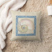 ノーチラス外殻水色ギリシャ鍵ダマスクビーチ クッション (ブランケット)