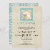 ノーチラス外殻水色ギリシャ鍵ダマスクビーチ 招待状 (正面/裏面)