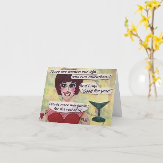 ノーテカードマラソンを行う私たちの年齢の女性が走いる カード (黄色い花)