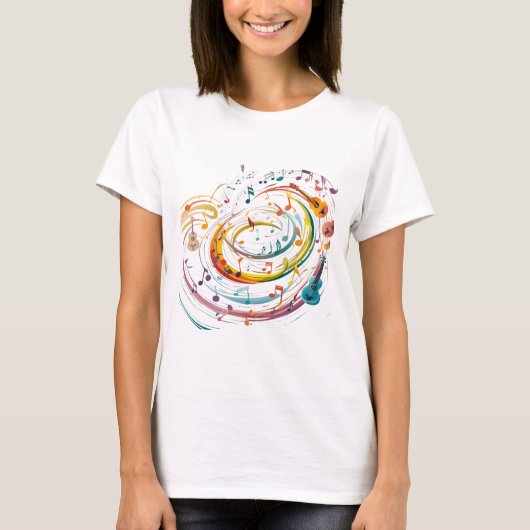 ノートお洒落付き音楽イラストレーションカラフル Tシャツ (正面)