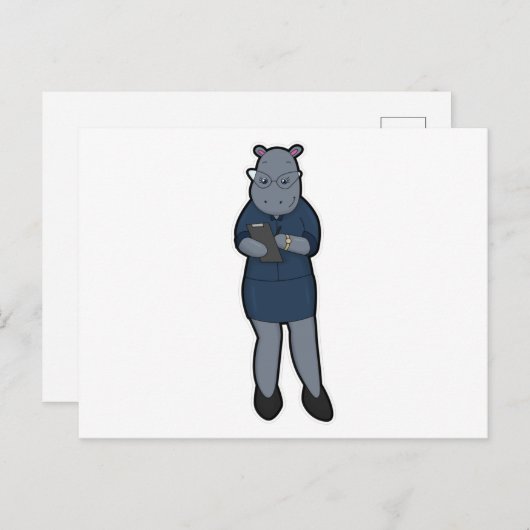 ノートとペンを持ったヒポポタマスの秘書 ポストカード (正面/裏面)