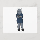 ノートとペンを持ったヒポポタマスの秘書 ポストカード (正面)
