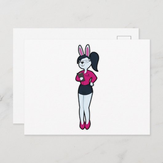 ノートと眼鏡を持った秘書としてのウサギ ポストカード (正面/裏面)