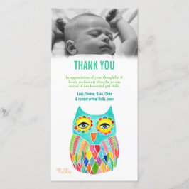 ノートのベビーのフクロウの写真カードテンプレートありがとう サンキューカード