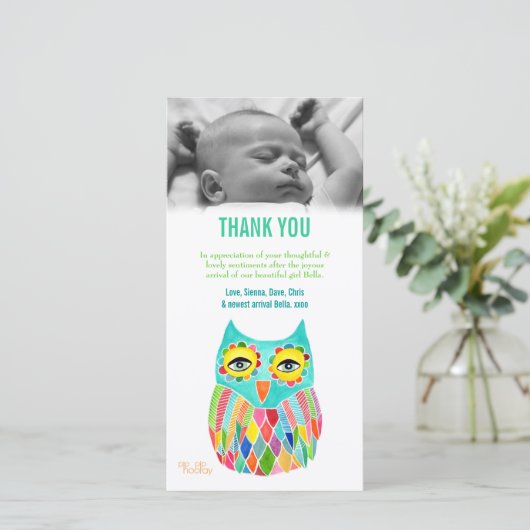 ノートのベビーのフクロウの写真カードテンプレートありがとう サンキューカード (スタンド正面)