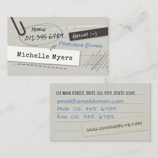 ノートのページの名刺 名刺 (正面/裏面)