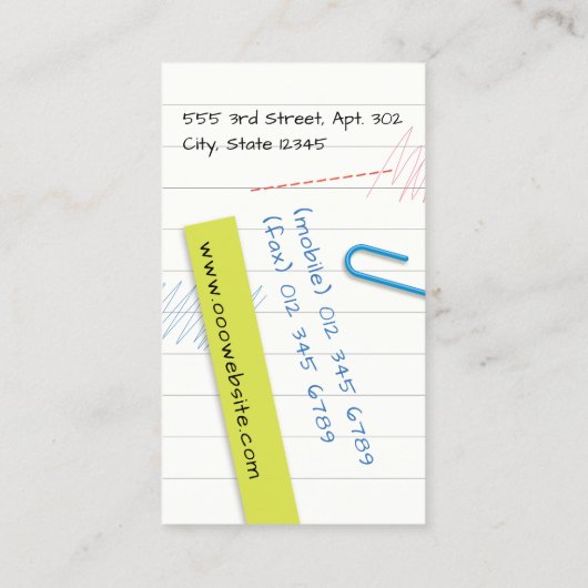 ノートのページの名刺 名刺 (裏面)