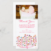 ノートの女の赤ちゃんの写真カードテンプレートありがとう サンキューカード (正面/裏面)
