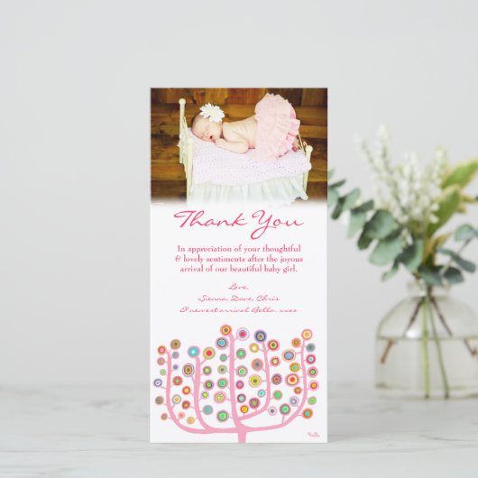 ノートの女の赤ちゃんの写真カードテンプレートありがとう サンキューカード (スタンド正面)