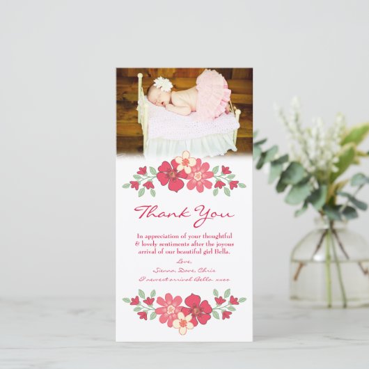 ノートの女の赤ちゃんの写真カードテンプレートありがとう サンキューカード (スタンド正面)