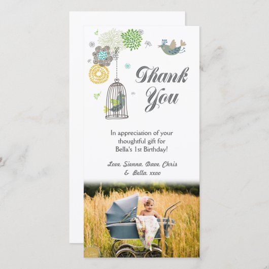 ノートの第1誕生日の女の子のテンプレートありがとう サンキューカード (正面/裏面)