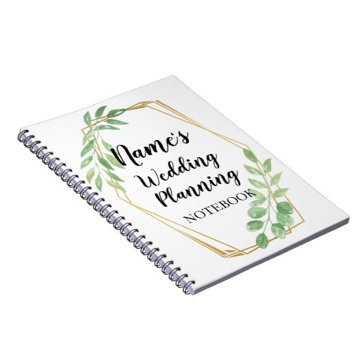 ノートの素朴な結婚式は葉の金ゴールドフレームを残します ノートブック (右側)