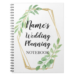 ノートの素朴な結婚式は葉の金ゴールドフレームを残します ノートブック