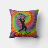 ノートを吹いているサイケデリックなトロンボーンプレーヤー クッション (裏面)