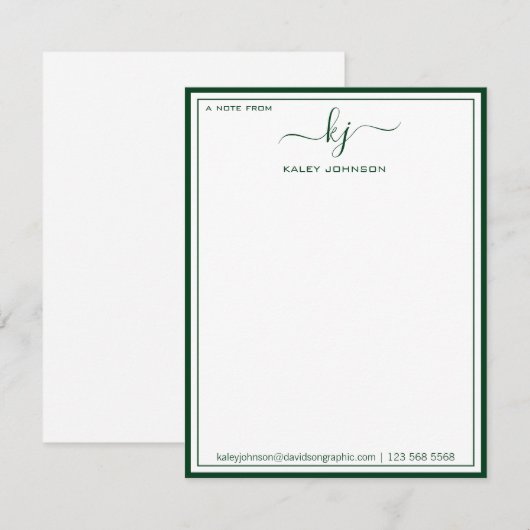 ノートカードのデスクからミニマリストの緑の白 サンキューカード (正面/裏面)