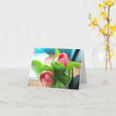 ノートカードのピンクデスクトッ空白のプのチューリップ カード (黄色い花)