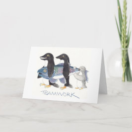 ノートカードのPenguin Teamworkスケッチ サンキューカード