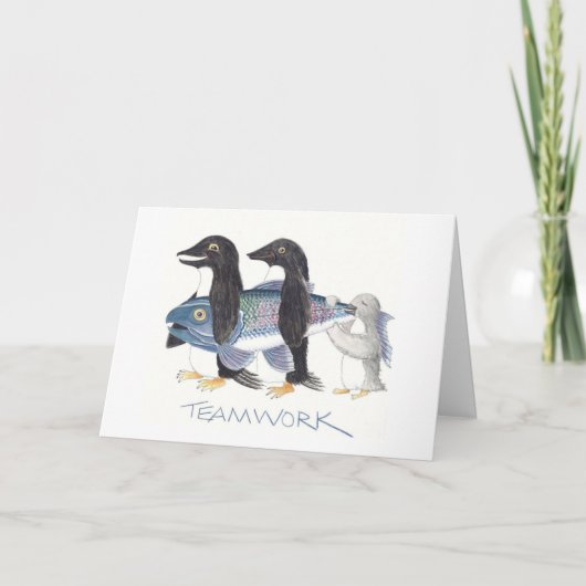 ノートカードのPenguin Teamworkスケッチ サンキューカード (正面)