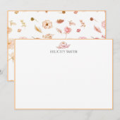 ノートカードエレガントフラットボモダンタニカルオレンジ サンキューカード (正面/裏面)