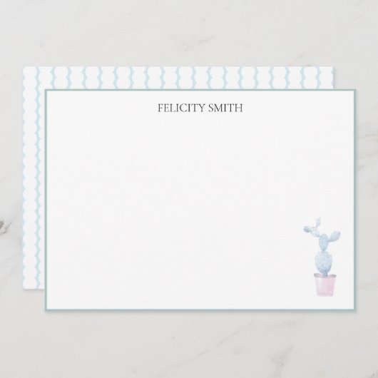 ノートカードエレガントフラットボモダンタニカルサボテン サンキューカード (正面/裏面)