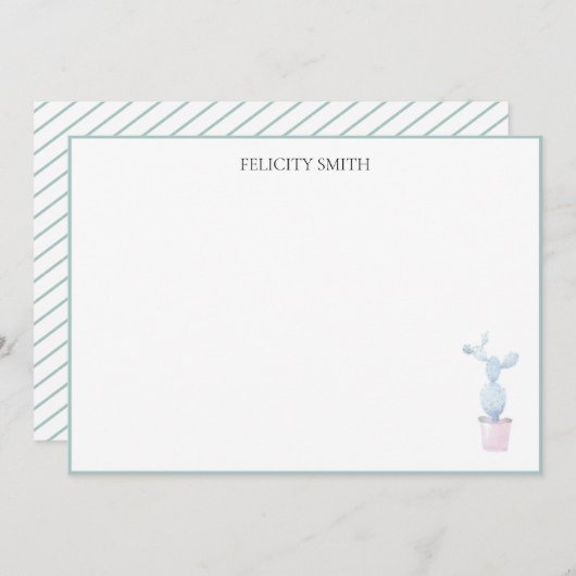 ノートカードエレガントフラットボモダンタニカルサボテン サンキューカード (正面/裏面)