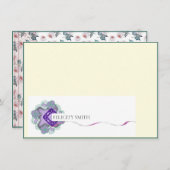 ノートカードエレガントフラットボモダンタニカルブルー サンキューカード (正面/裏面)