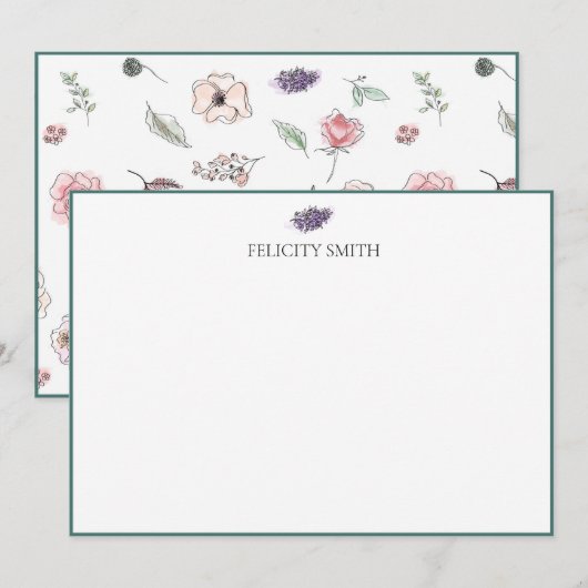 ノートカードエレガントフラットボモダンタニカルラベンダー サンキューカード (正面/裏面)