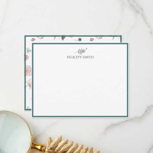 ノートカードエレガントフラットボモダンタニカル追加の名前 サンキューカード (正面/裏面インサイチュ)