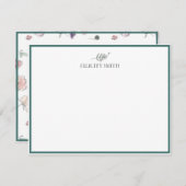 ノートカードエレガントフラットボモダンタニカル追加の名前 サンキューカード (正面/裏面)