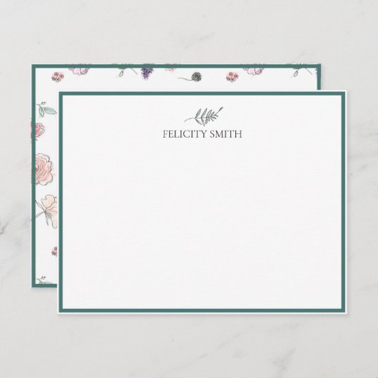 ノートカードエレガントフラットボモダンタニカル追加の名前 サンキューカード (正面/裏面)