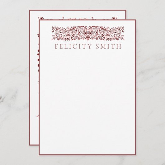 ノートカードエレガントヴィンテージ植物模様 サンキューカード (正面/裏面)