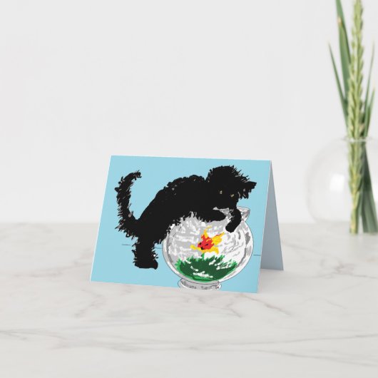 ノートカードキャット – 魚釣り カード (正面)