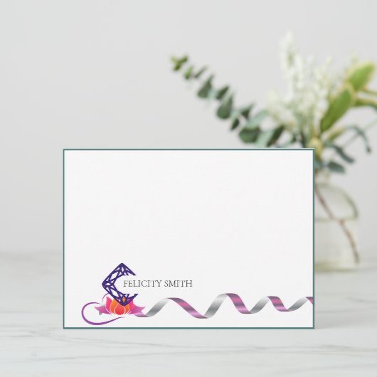 ノートカードフラットロエレガントゴモダンボタニカルピンク サンキューカード (スタンド正面)