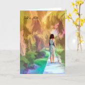 ノートカ空白のード、犬の歩く カード (黄色い花)