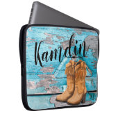 ノートパソコパーソナライズされたンケース青い木の納屋のドアブーツ ラップトップスリーブ (正面右)