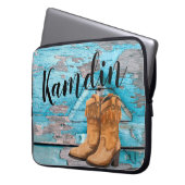 ノートパソコパーソナライズされたンケース青い木の納屋のドアブーツ ラップトップスリーブ (正面左)