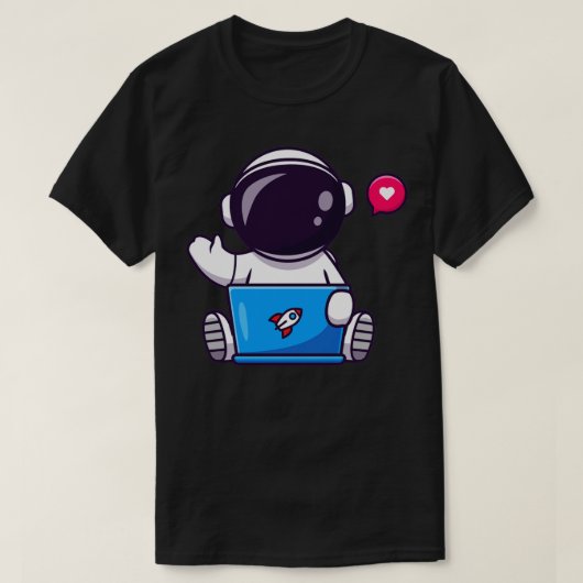ノートパソコンで働く可愛い宇宙飛行士1 Tシャツ (デザイン正面)