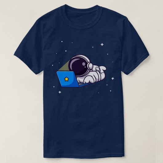 ノートパソコンで働く可愛い宇宙飛行士2 Tシャツ (デザイン正面)